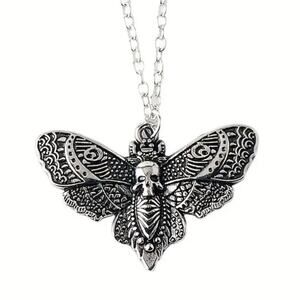 Death's Head Necklace Moth Halloween Spooky Voodoo Birthday Christmas Gift - NEW